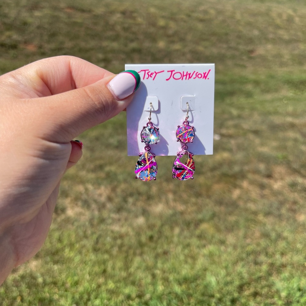 Betsey Johnson Pink and Purple Dangle Earrings